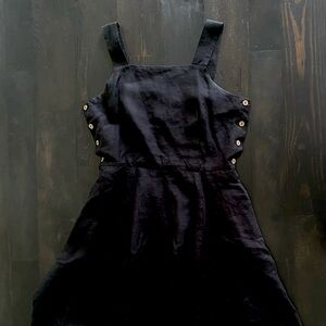 Son de Flor Black Linen Pinafore Dress (Shortened)